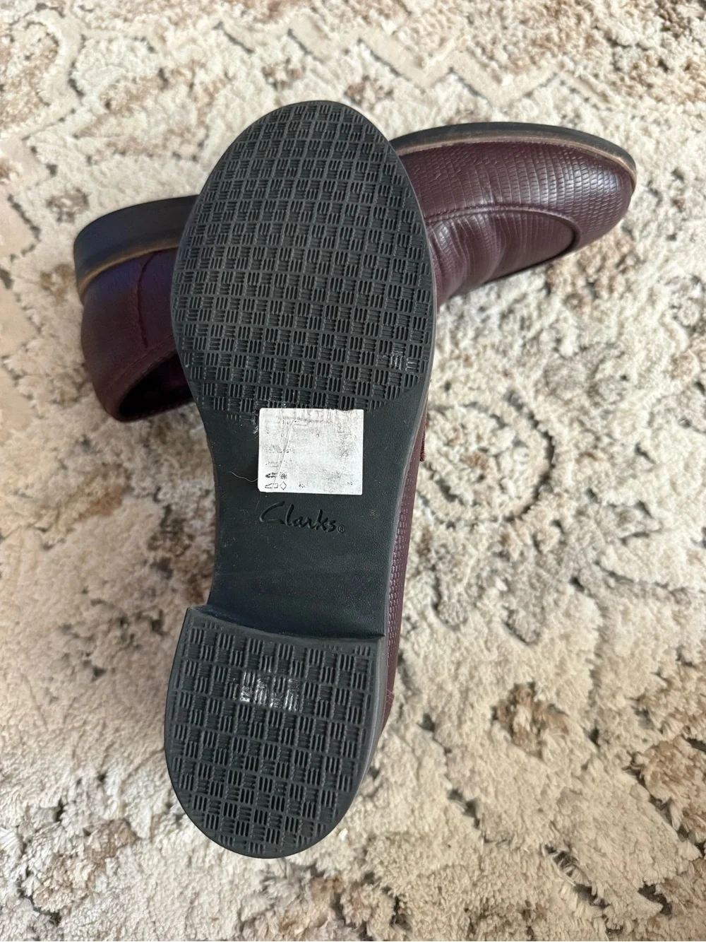 Clarks Women’s Burgundy Textured Penny Loafers